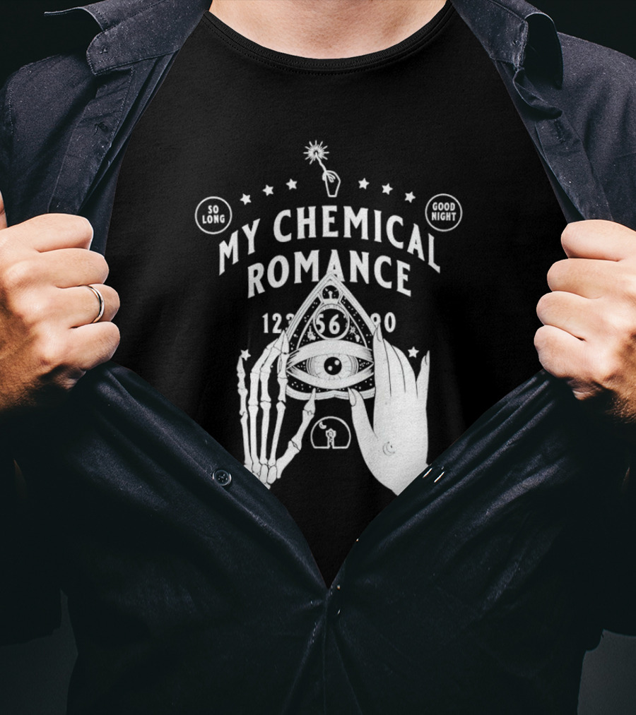 My Chemical Romance Ouija Planchette So Long Good Night Skeleton Hand 1234567890 T-Shirt