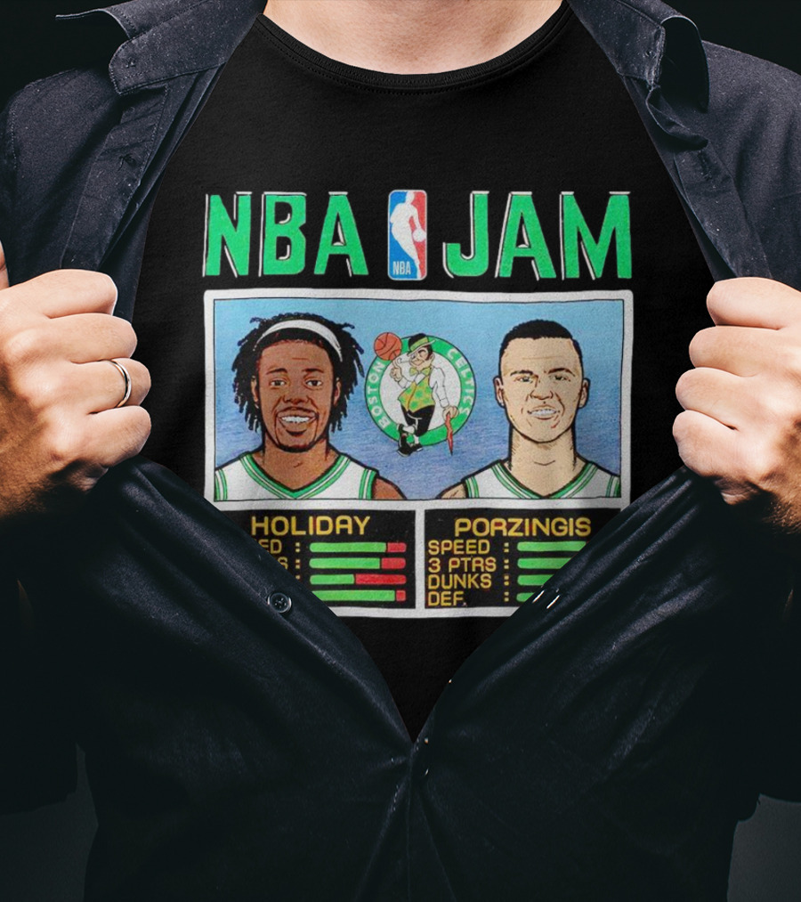 NBA Jam Celtics Holiday Porzingis Stats T-Shirt