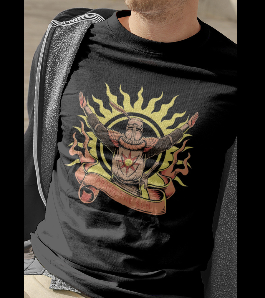Solaire Praise The Sun Dark Souls Iconic Sunburst Knight Banner T-Shirt
