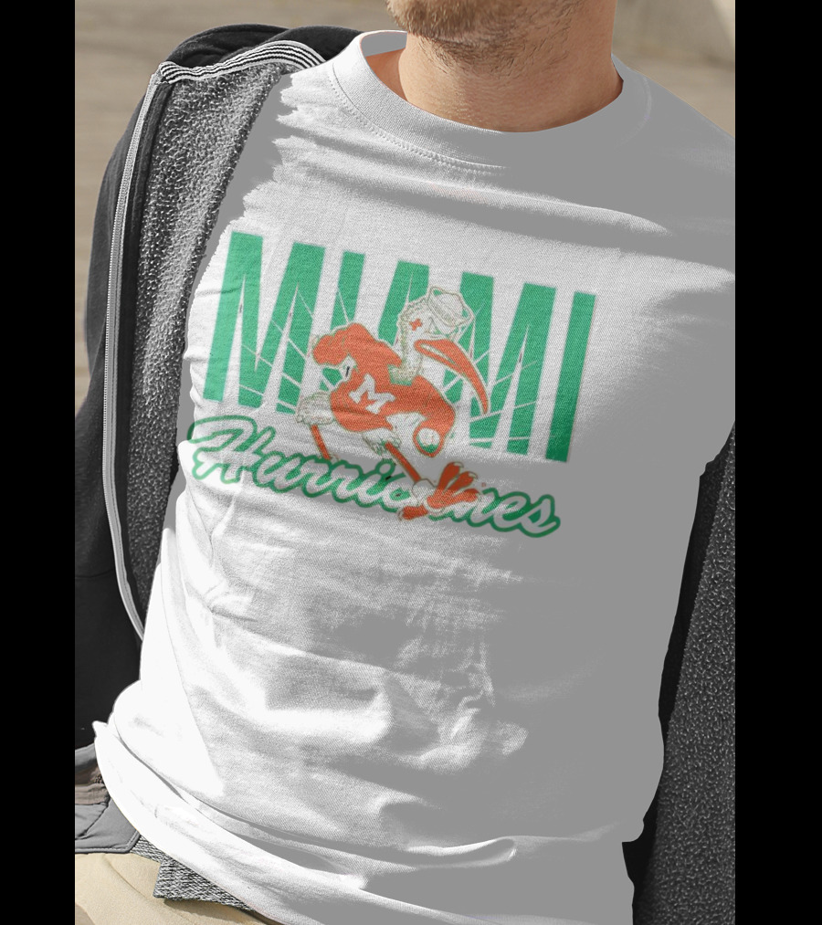 Miami Hurricanes Sebastian The Ibis Mascot With Bold Lettering T-Shirt