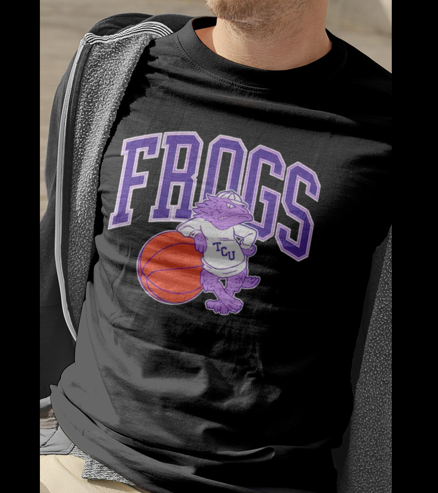 TCU Frogs Basketball Mascot With Purple Horned Frog And Ball T-Shirt