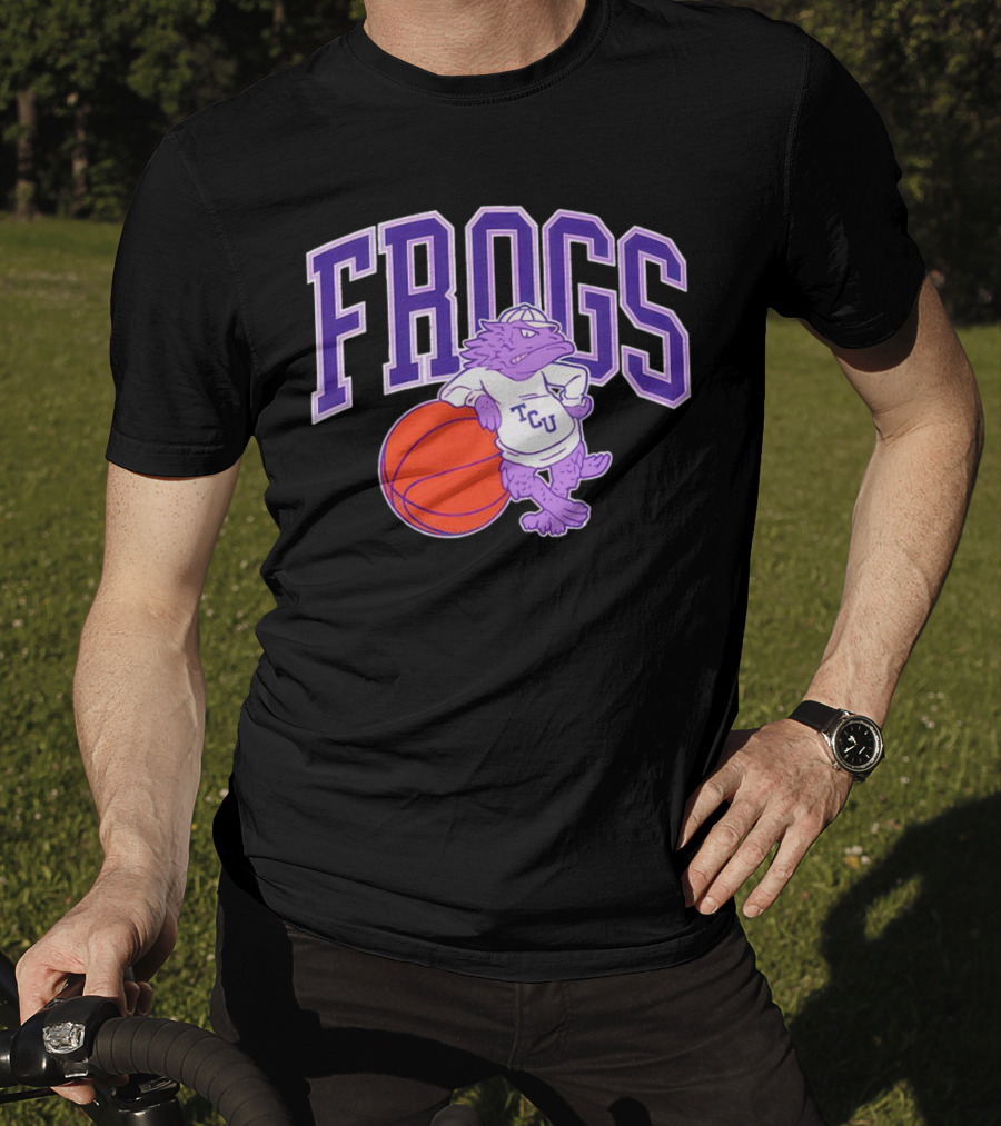TCU Frogs Basketball Mascot With Purple Horned Frog And Ball T-Shirt