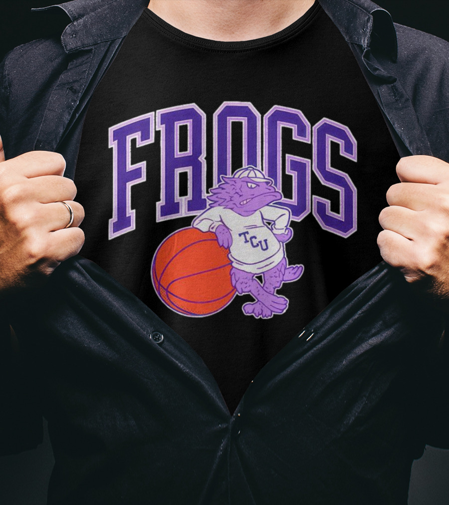 TCU Frogs Basketball Mascot With Purple Horned Frog And Ball T-Shirt