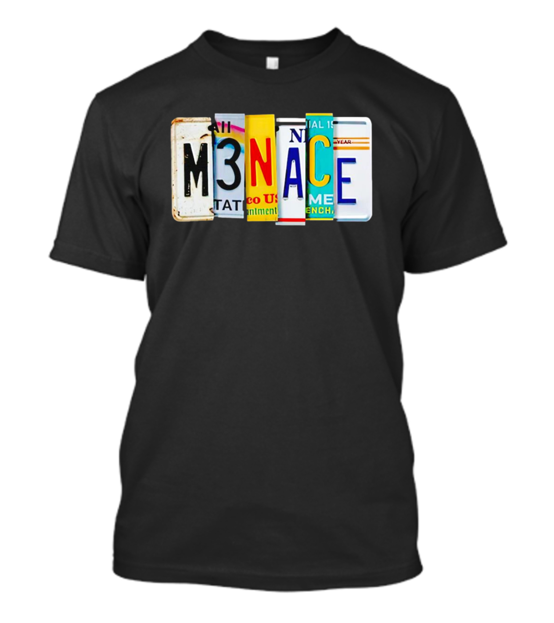 M3NACE License Plate Collage Text T-Shirt