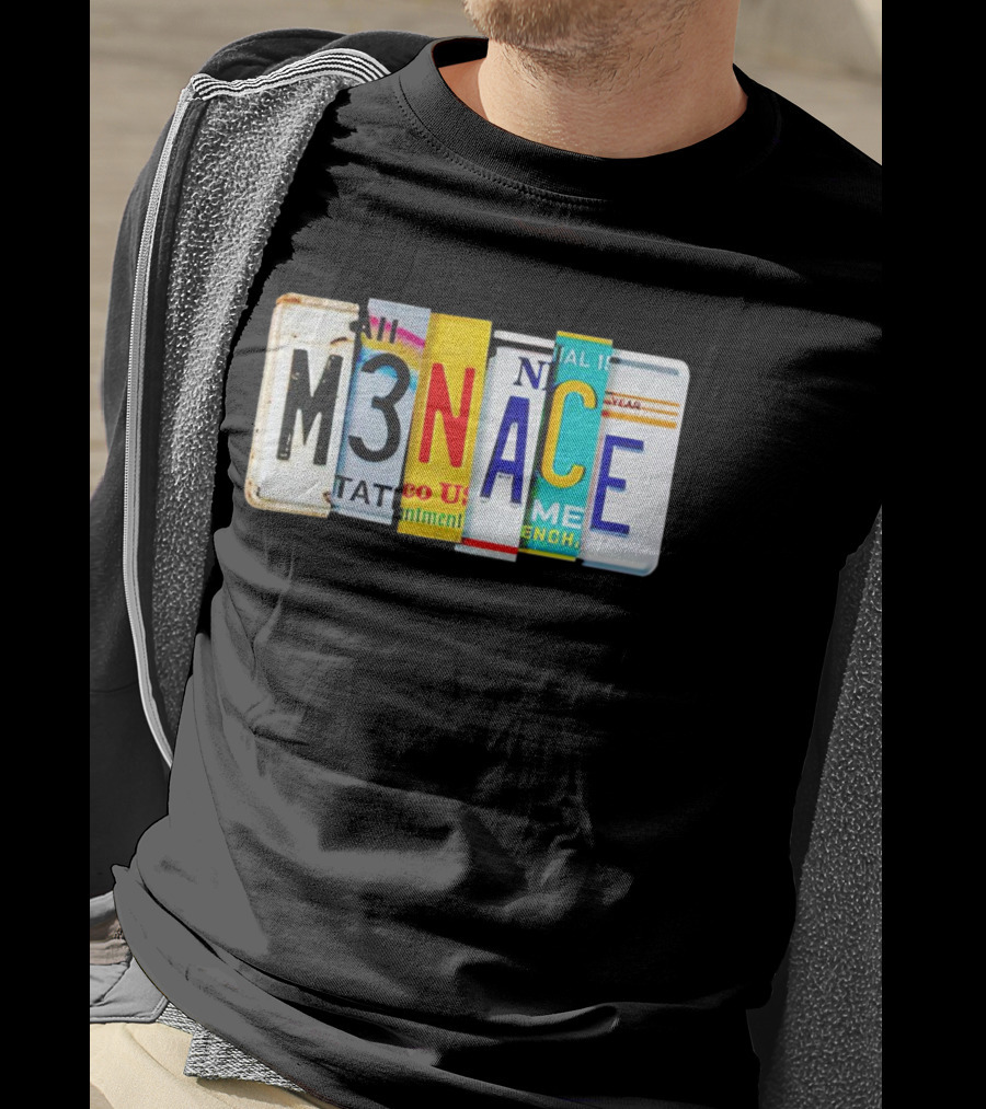 M3NACE License Plate Collage Text T-Shirt
