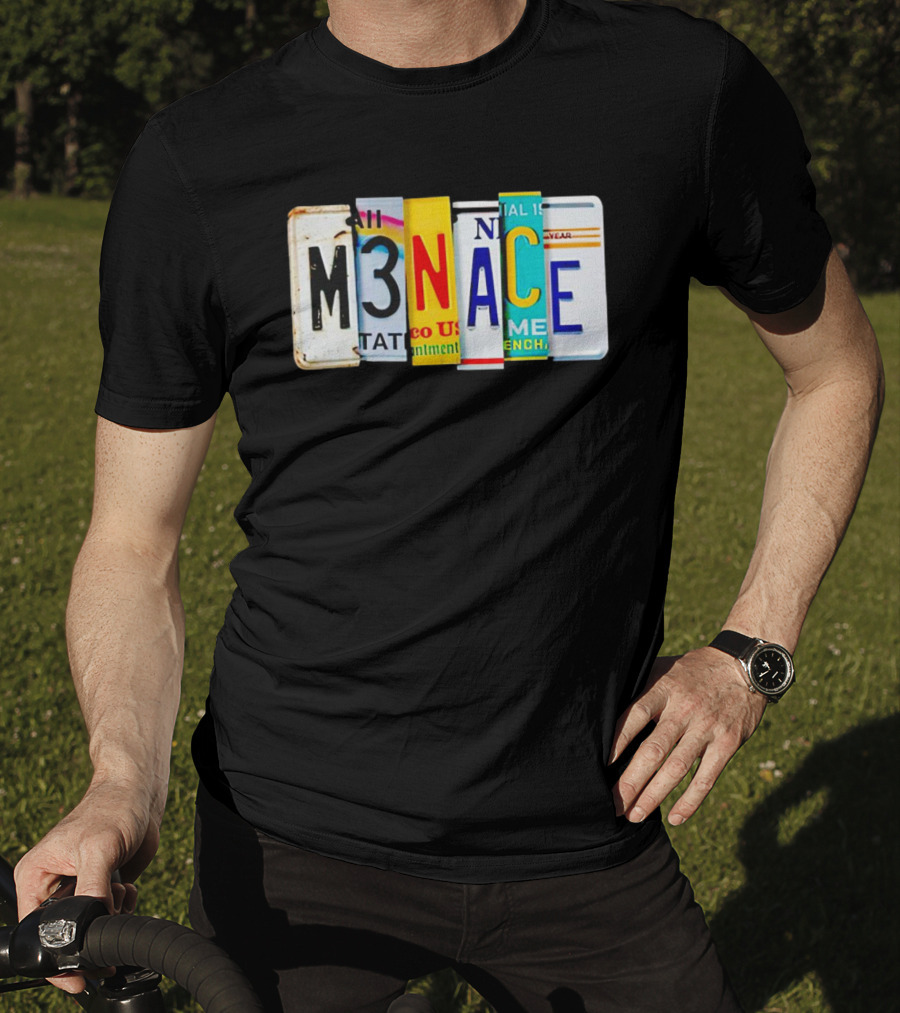 M3NACE License Plate Collage Text T-Shirt