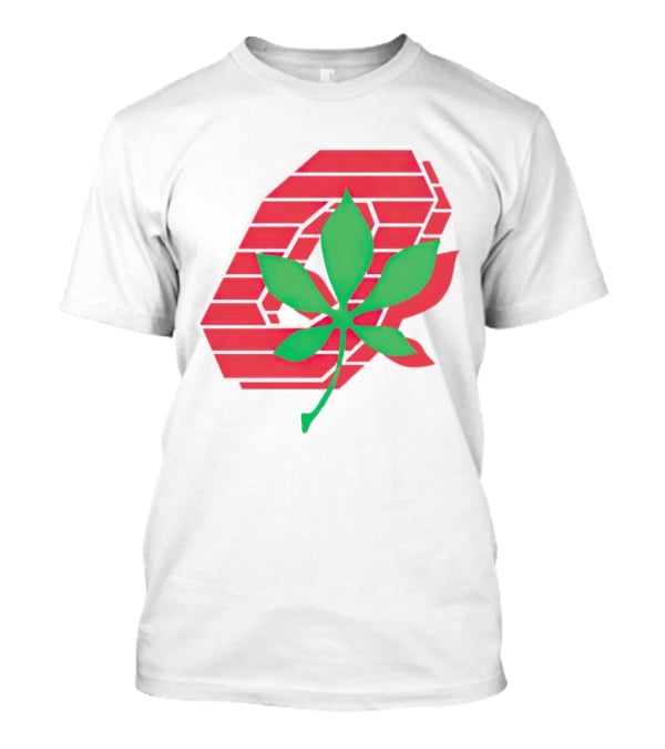 Ohio State Buckeyes Scarlet And Gray O With Green Leaf Emblem T-Shirt