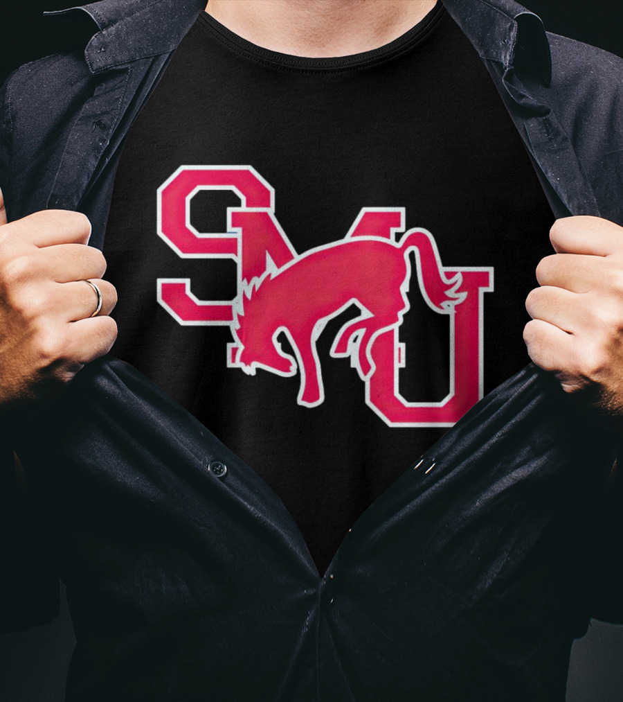 SMU Mustangs Red Logo With Jumping Mustang T-Shirt