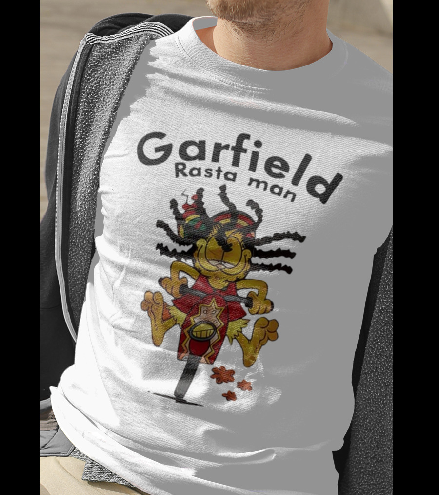 Garfield Rasta Man Dreadlocks Bicycle Whimsical Fun T-Shirt