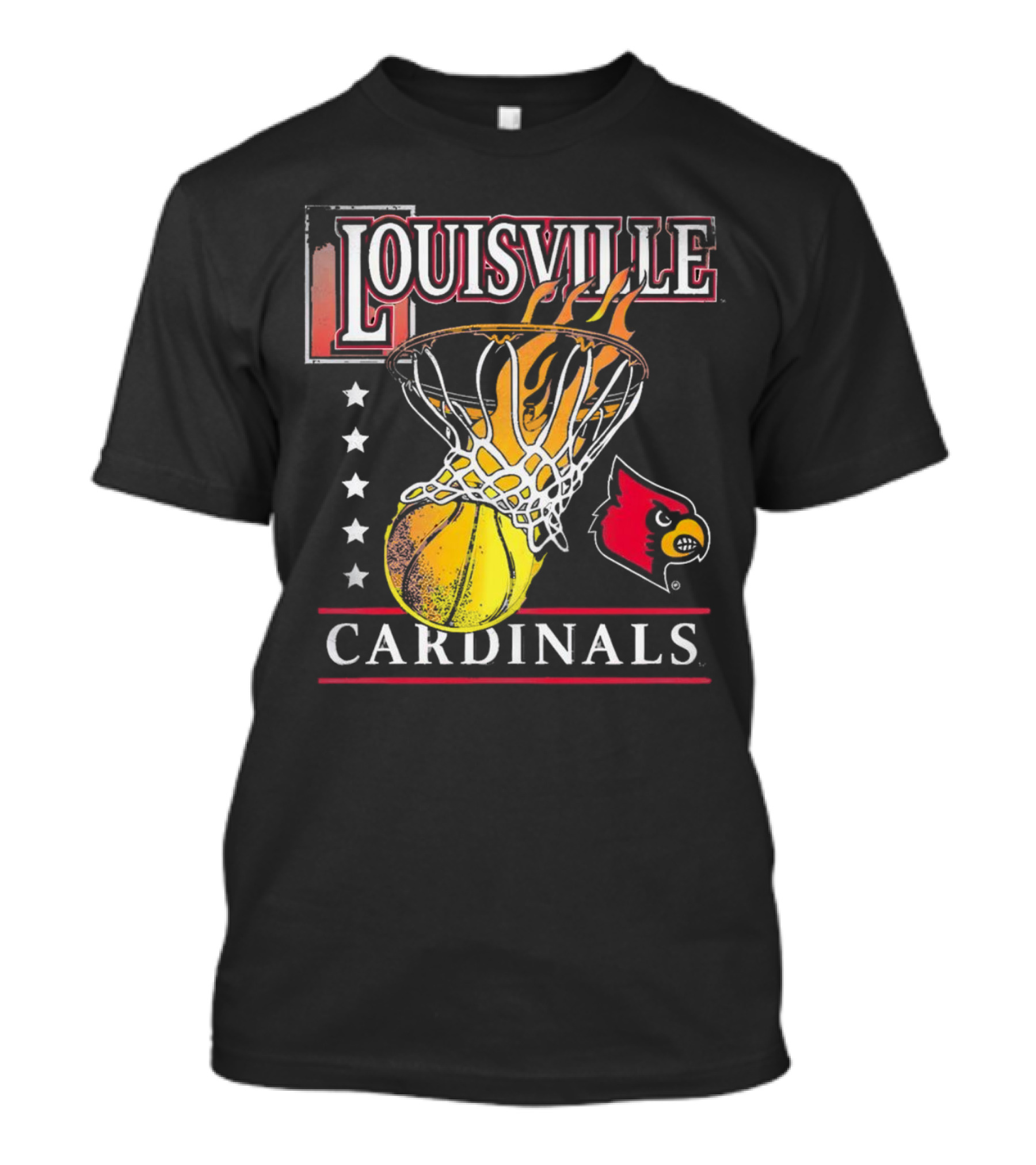Louisville Cardinals Flaming Basketball Hoop T-Shirt