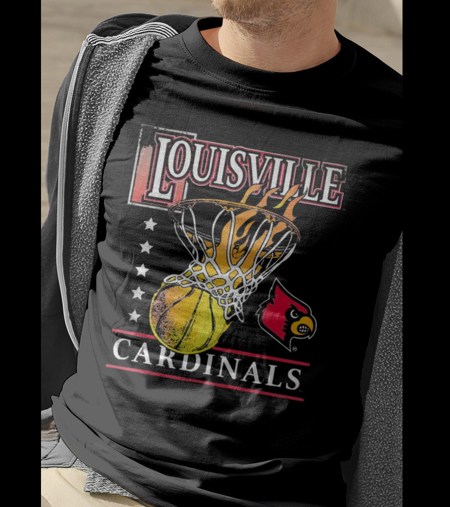 Louisville Cardinals Flaming Basketball Hoop T-Shirt