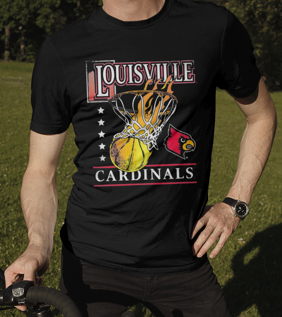 Louisville Cardinals Flaming Basketball Hoop T-Shirt