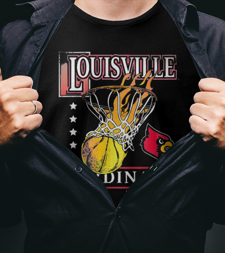 Louisville Cardinals Flaming Basketball Hoop T-Shirt