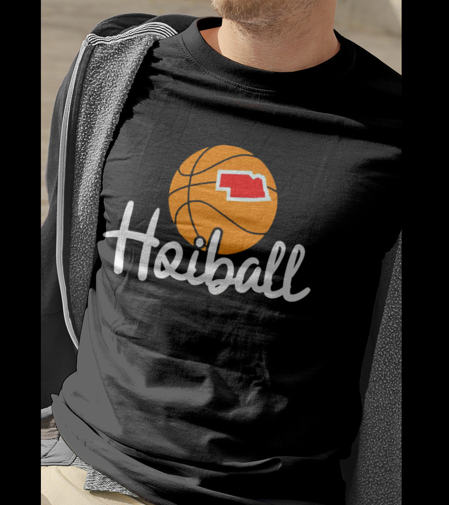 Nebraska Hoiball Basketball Icon With State Outline T-Shirt