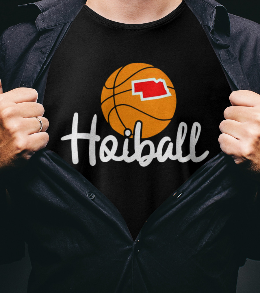 Nebraska Hoiball Basketball Icon With State Outline T-Shirt