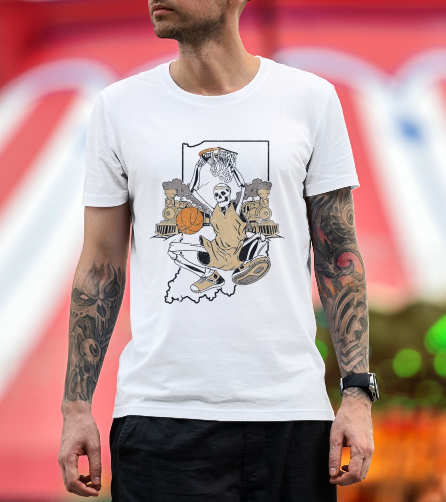 Purdue Boilermakers Basketball Skeleton Dunking Locomotive Indiana T-Shirt