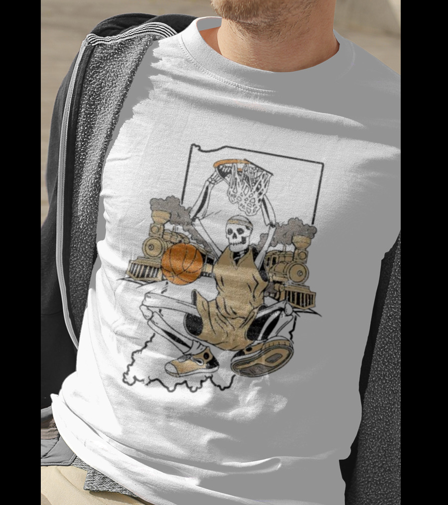 Purdue Boilermakers Basketball Skeleton Dunking Locomotive Indiana T-Shirt