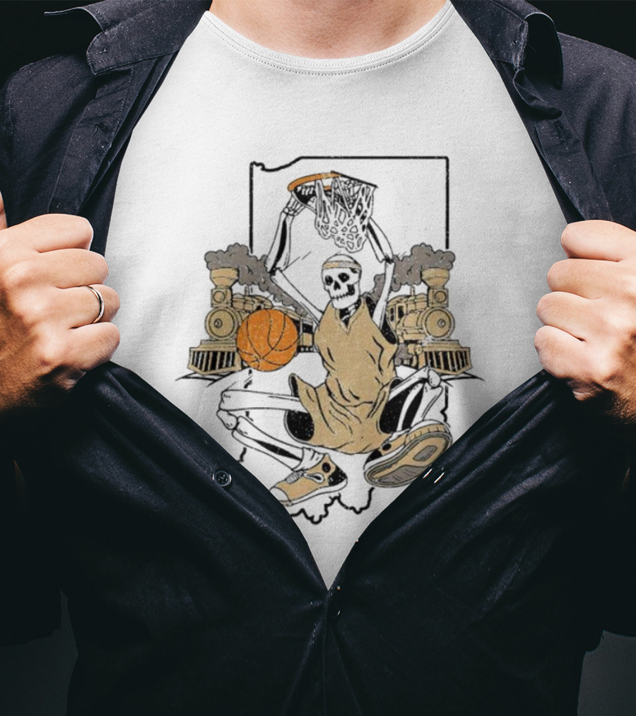 Purdue Boilermakers Basketball Skeleton Dunking Locomotive Indiana T-Shirt