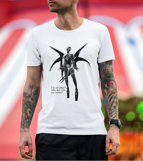 Premium T-Shirt: I’m an Angel Why Am I on My Knees Dark Winged Figure T-Shirt I’m an Angel Why Am I on My Knees Dark Winged Figure T-Shirt