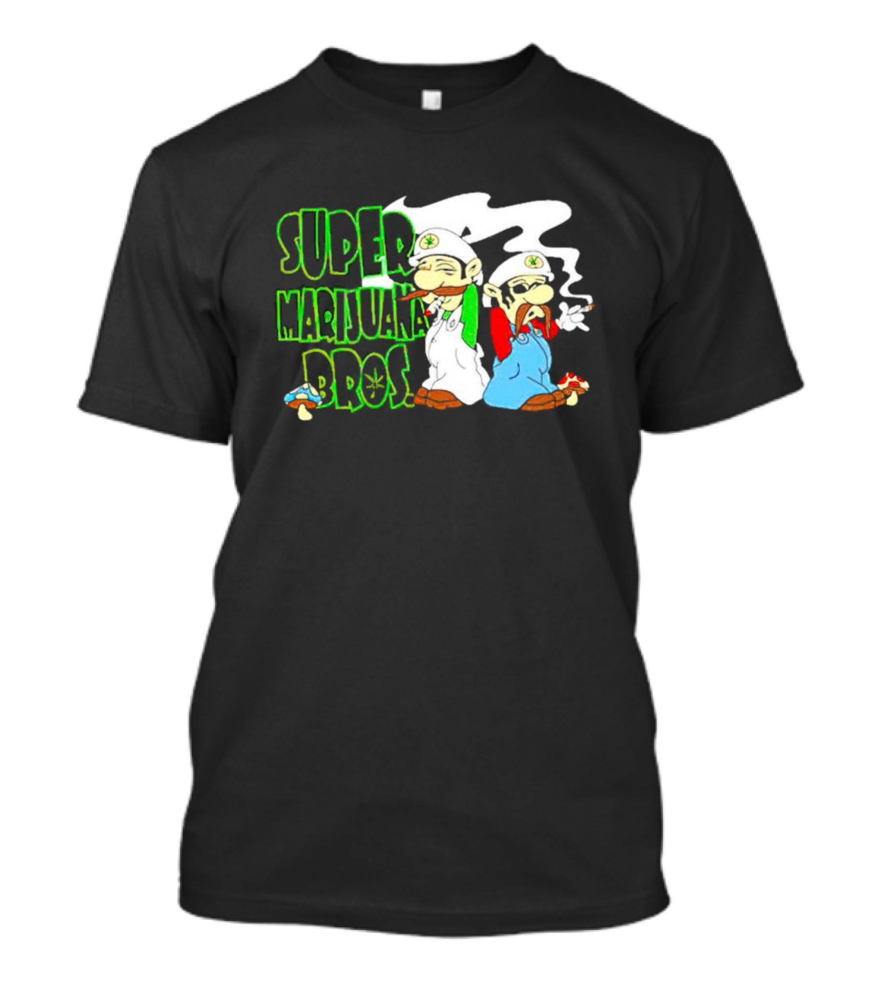 Super Marijuana Bros Weed Parody With Smoking Characters And Mushrooms T-Shirt