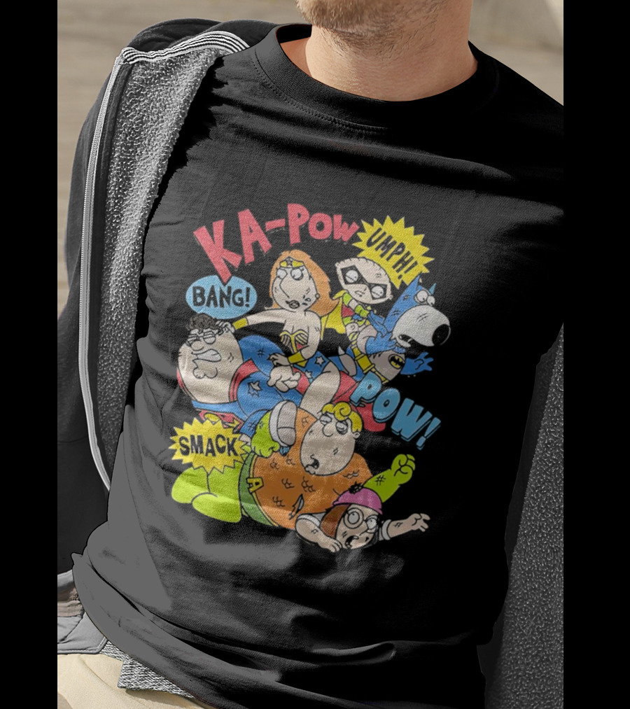 Family Guy Superhero Stewie Brian Peter Lois Chris Meg Ka-Pow Bam Pow Smack Bang T-Shirt