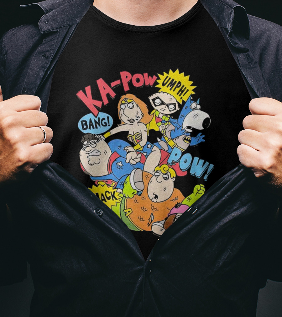 Family Guy Superhero Stewie Brian Peter Lois Chris Meg Ka-Pow Bam Pow Smack Bang T-Shirt