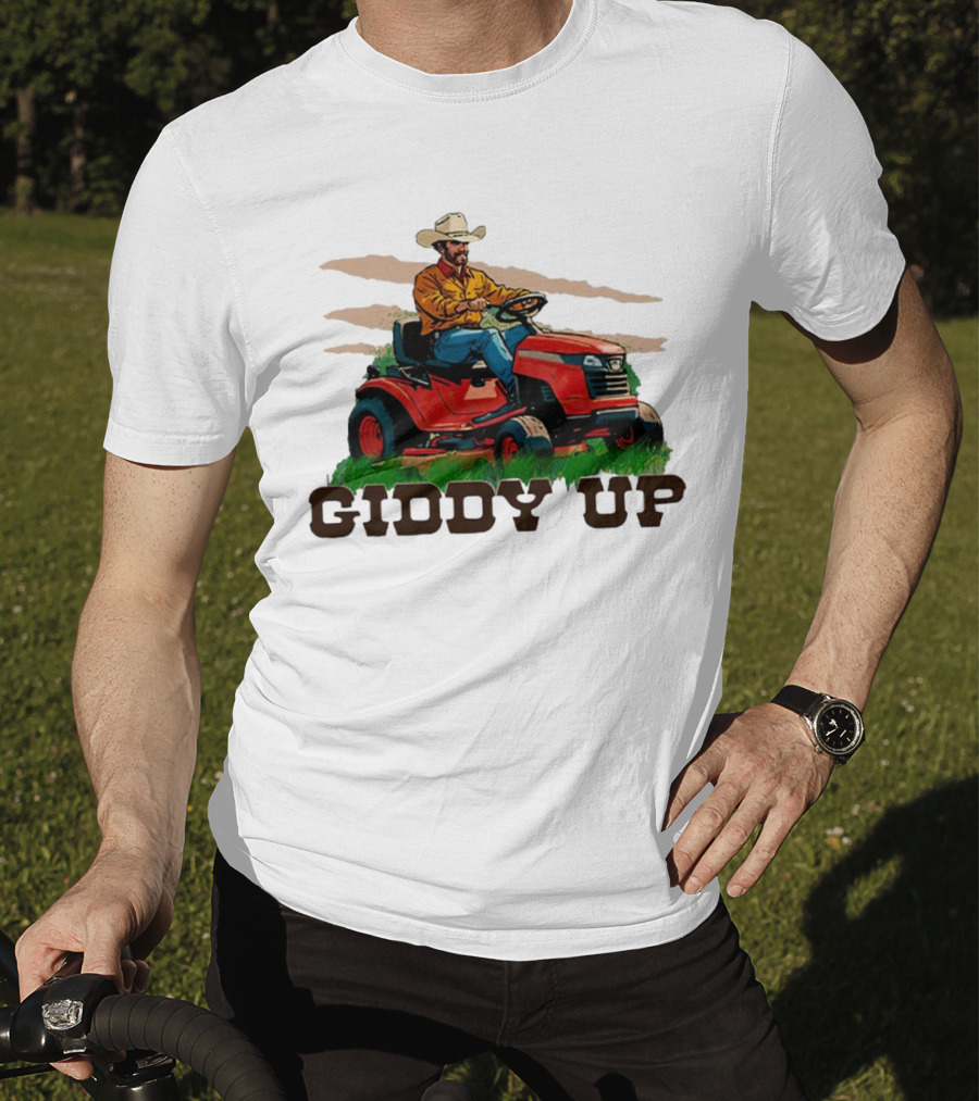 Giddy Up Cowboy On Lawn Mower T-Shirt