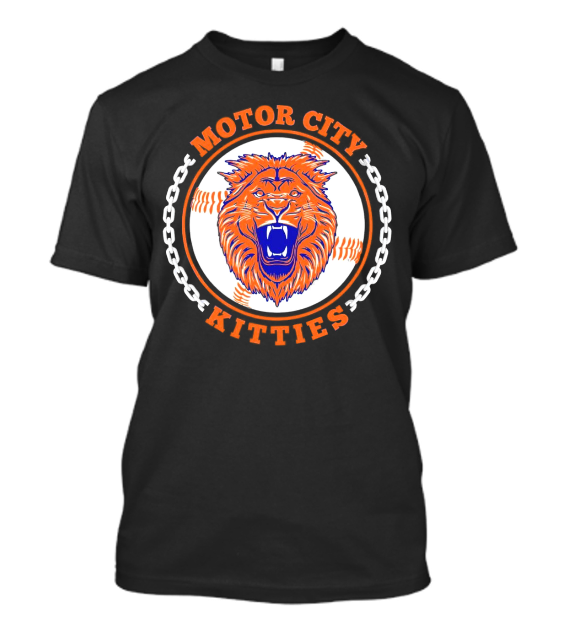 Motor City Kitties Baseball MLB Detroit Tigers Lion Chain Emblem T-Shirt