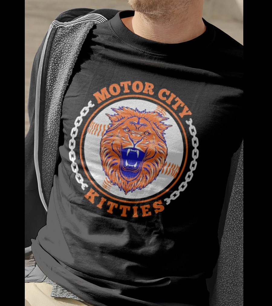 Motor City Kitties Baseball MLB Detroit Tigers Lion Chain Emblem T-Shirt