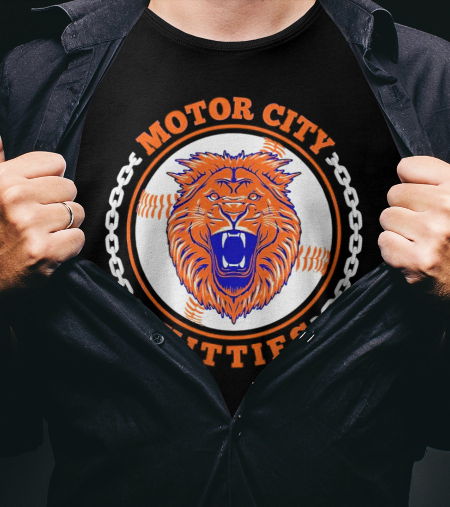 Motor City Kitties Baseball MLB Detroit Tigers Lion Chain Emblem T-Shirt
