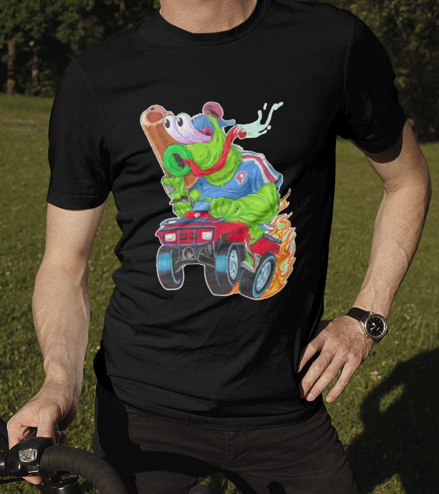 Phillie Phanatic Philadelphia Phillies Pheast Mode Mascot With Cannon Riding ATV T-Shirt
