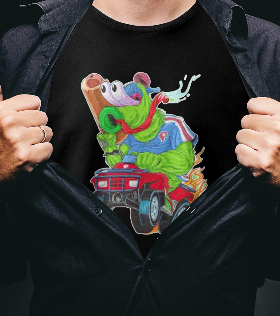 Phillie Phanatic Philadelphia Phillies Pheast Mode Mascot With Cannon Riding ATV T-Shirt