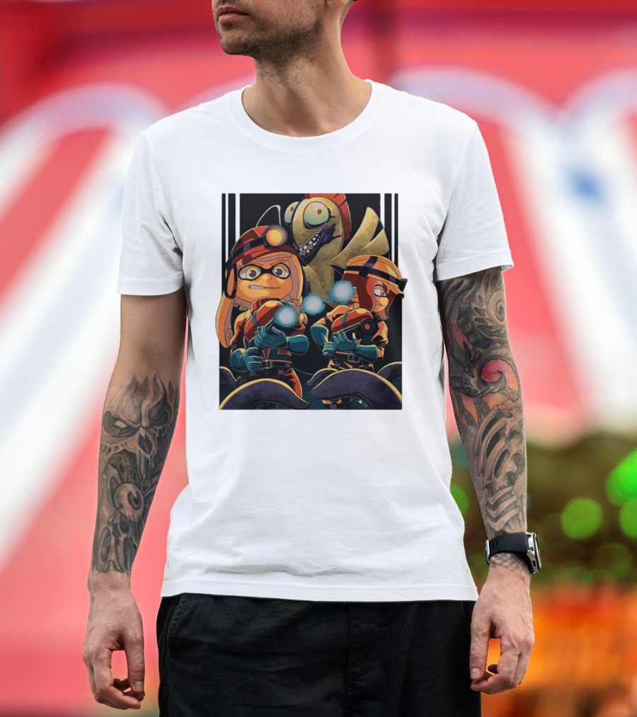 Splatoon Contra Splatra Featuring Animated Inkling Characters with Blasters T-Shirt