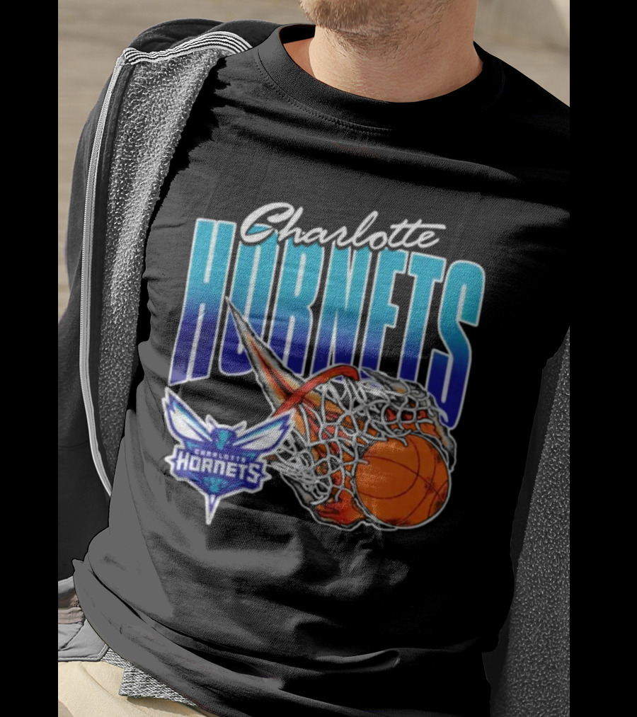 Charlotte Hornets Basketball Fire And Net T-Shirt