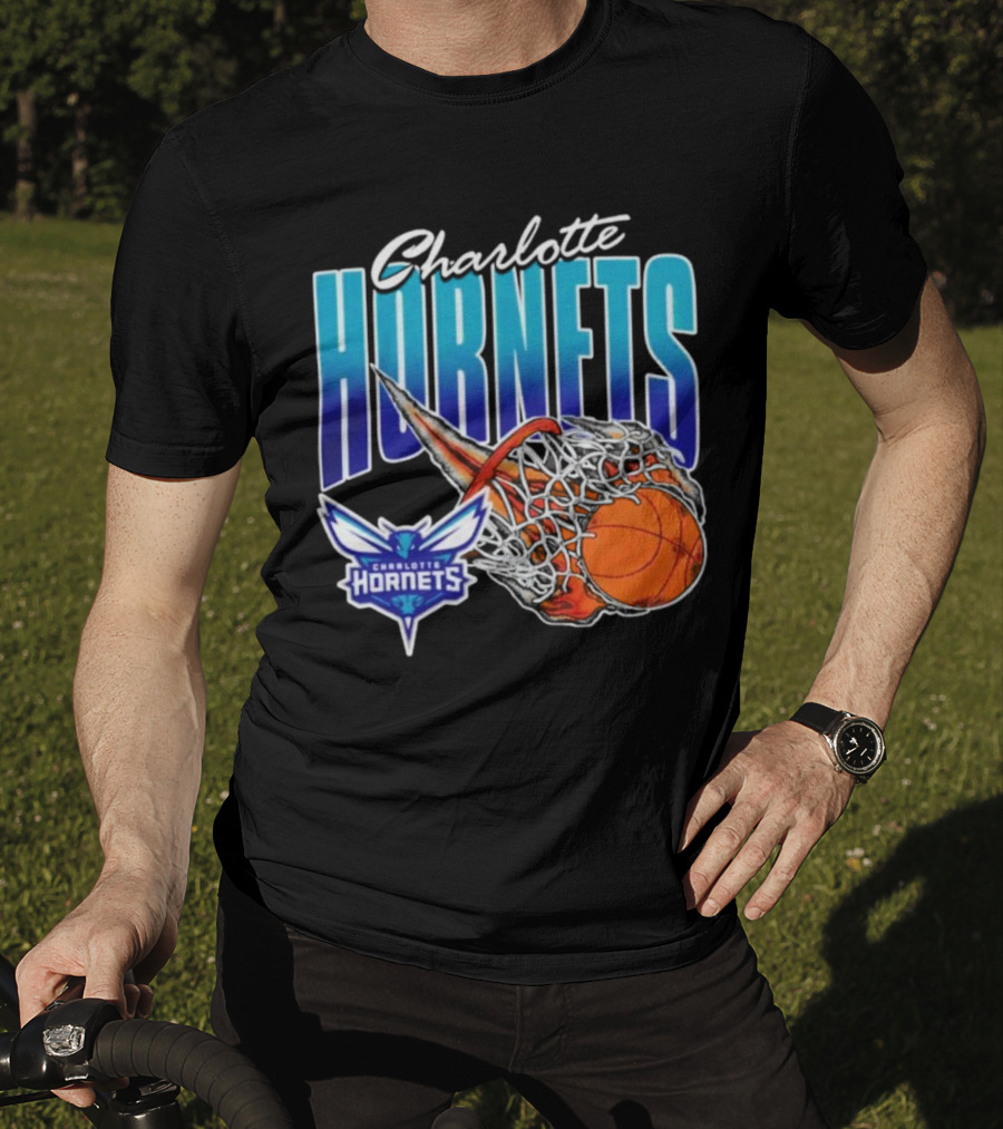 Charlotte Hornets Basketball Fire And Net T-Shirt