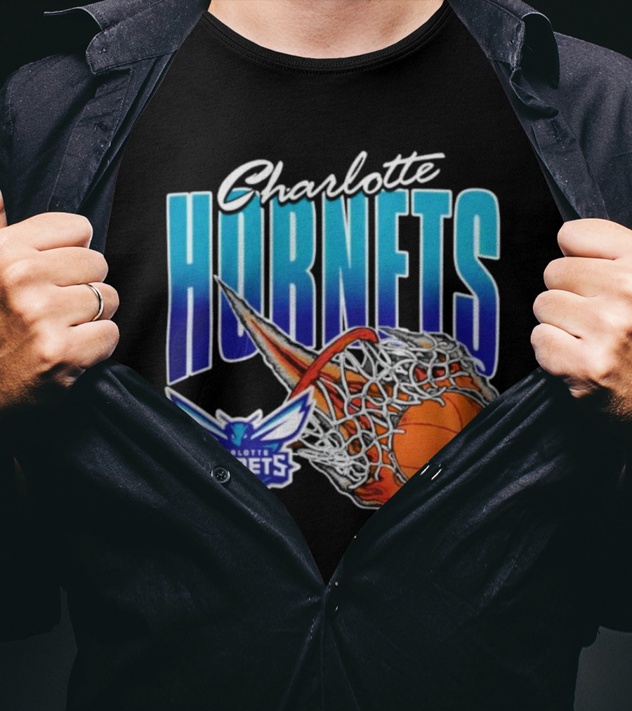 Charlotte Hornets Basketball Fire And Net T-Shirt