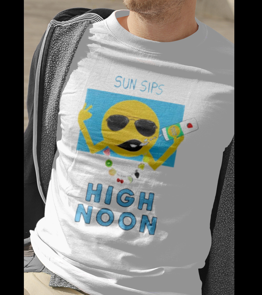 Sun Sips High Noon Emoji With Sunflower Style Glasses And Drink T-Shirt