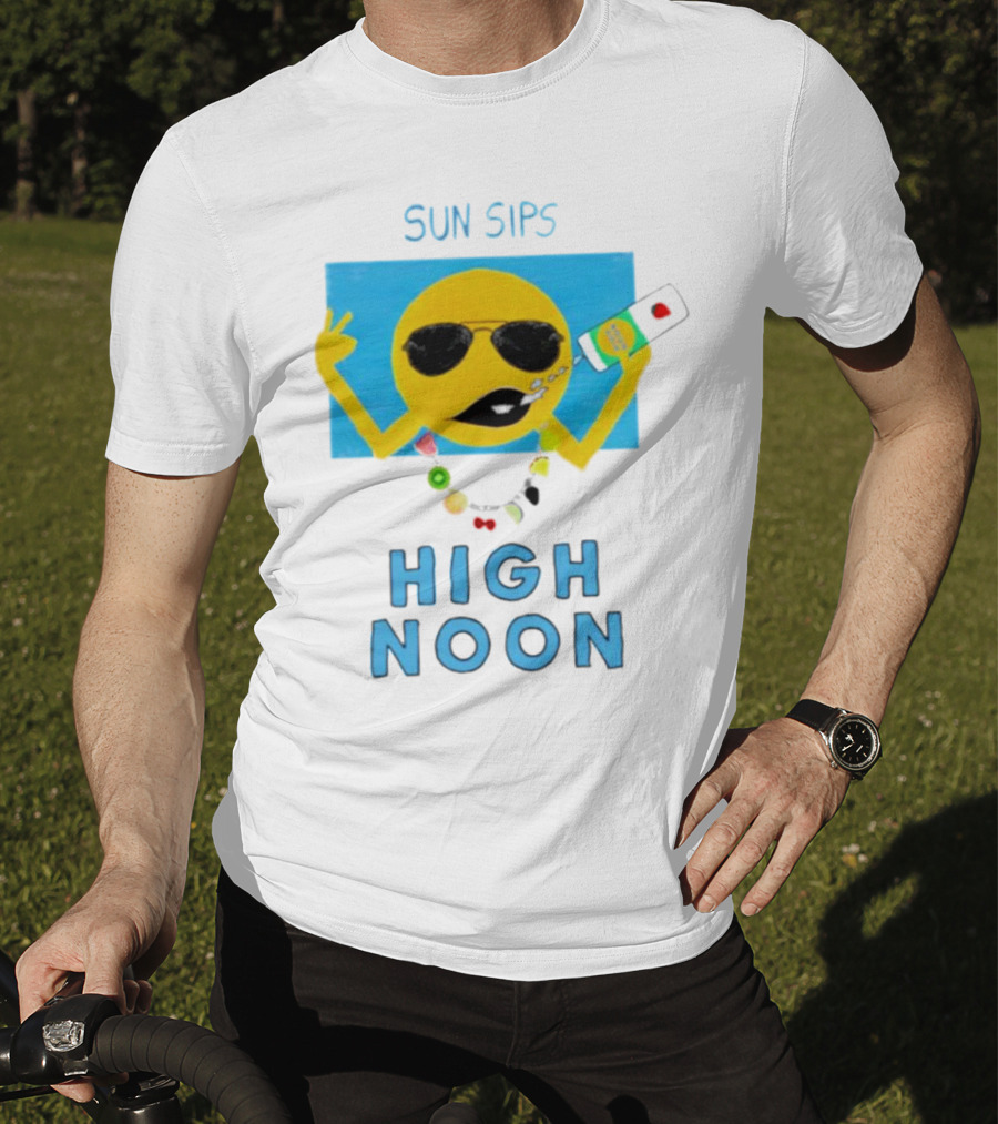 Sun Sips High Noon Emoji With Sunflower Style Glasses And Drink T-Shirt