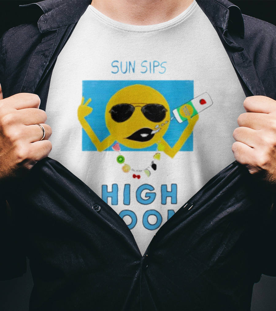 Sun Sips High Noon Emoji With Sunflower Style Glasses And Drink T-Shirt