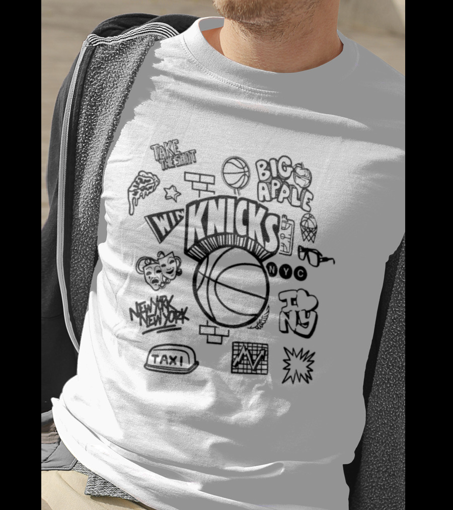 New York Knicks Big Apple NYC Hardwood Classics Doodle T-Shirt
