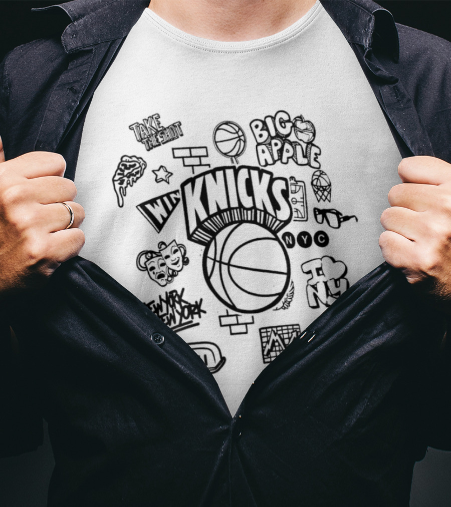 New York Knicks Big Apple NYC Hardwood Classics Doodle T-Shirt