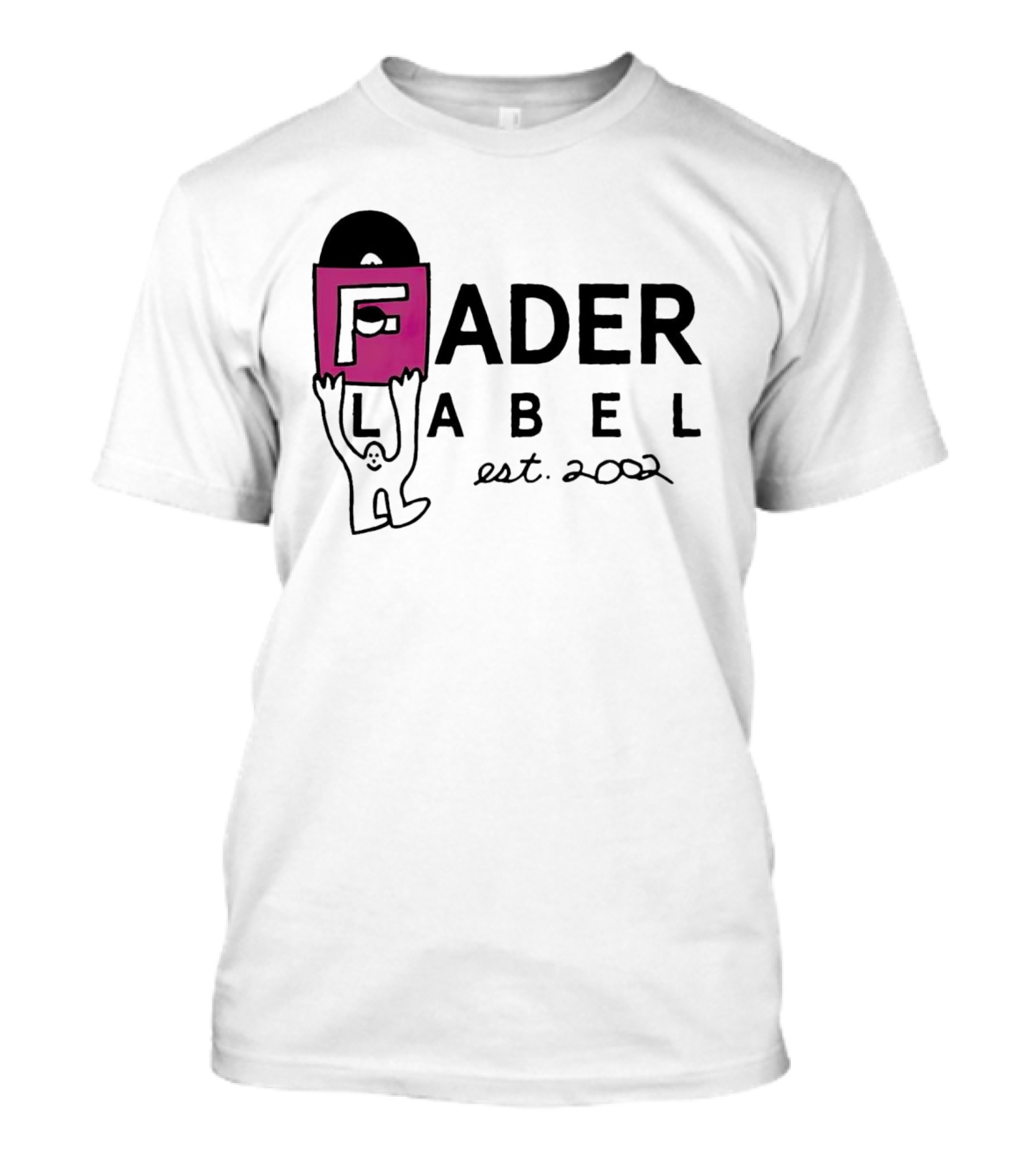 Fader Label Est 2002 Vinyl Record Icon With Pink Block F And Cartoon Character T-Shirt