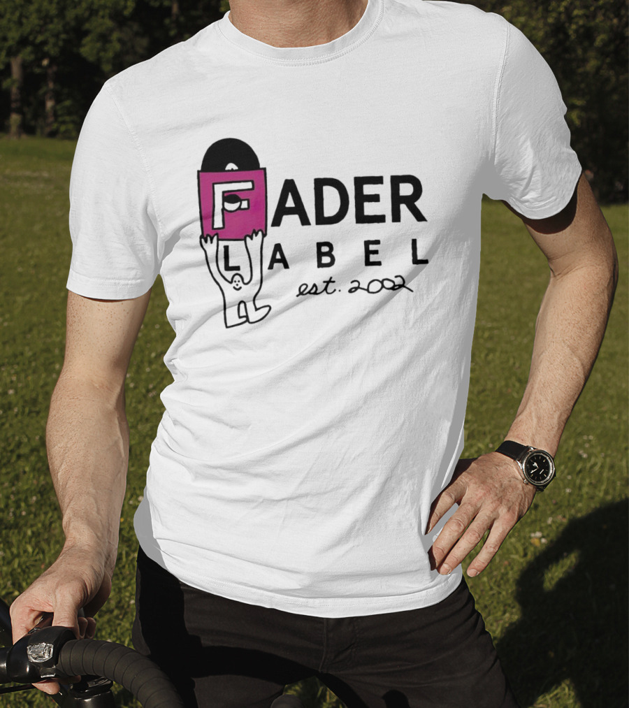 Fader Label Est 2002 Vinyl Record Icon With Pink Block F And Cartoon Character T-Shirt