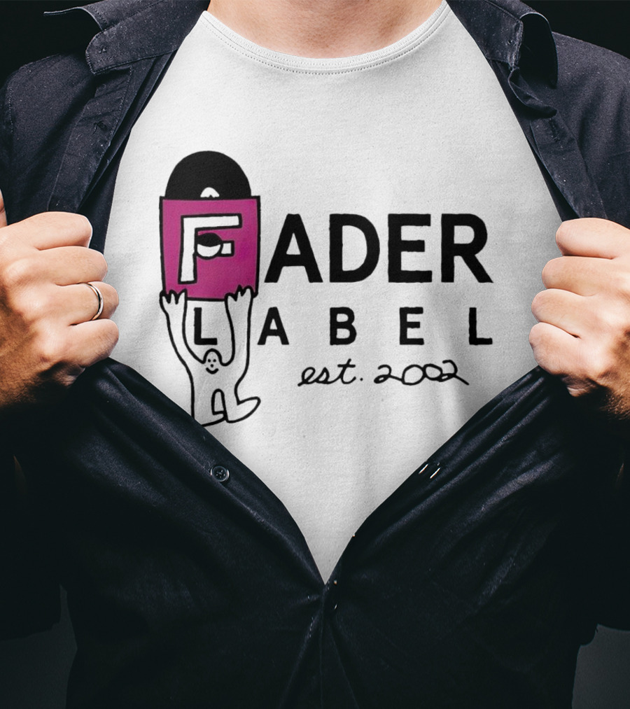 Fader Label Est 2002 Vinyl Record Icon With Pink Block F And Cartoon Character T-Shirt
