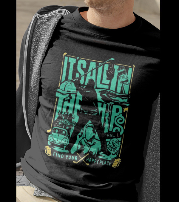 It's All In The Hips Happy Place Golf Silhouette Vintage Cars Golfers T-Shirt