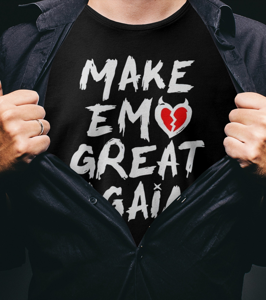 MAKE EMO GREAT AGAIN Broken Heart Devil Horns T-Shirt