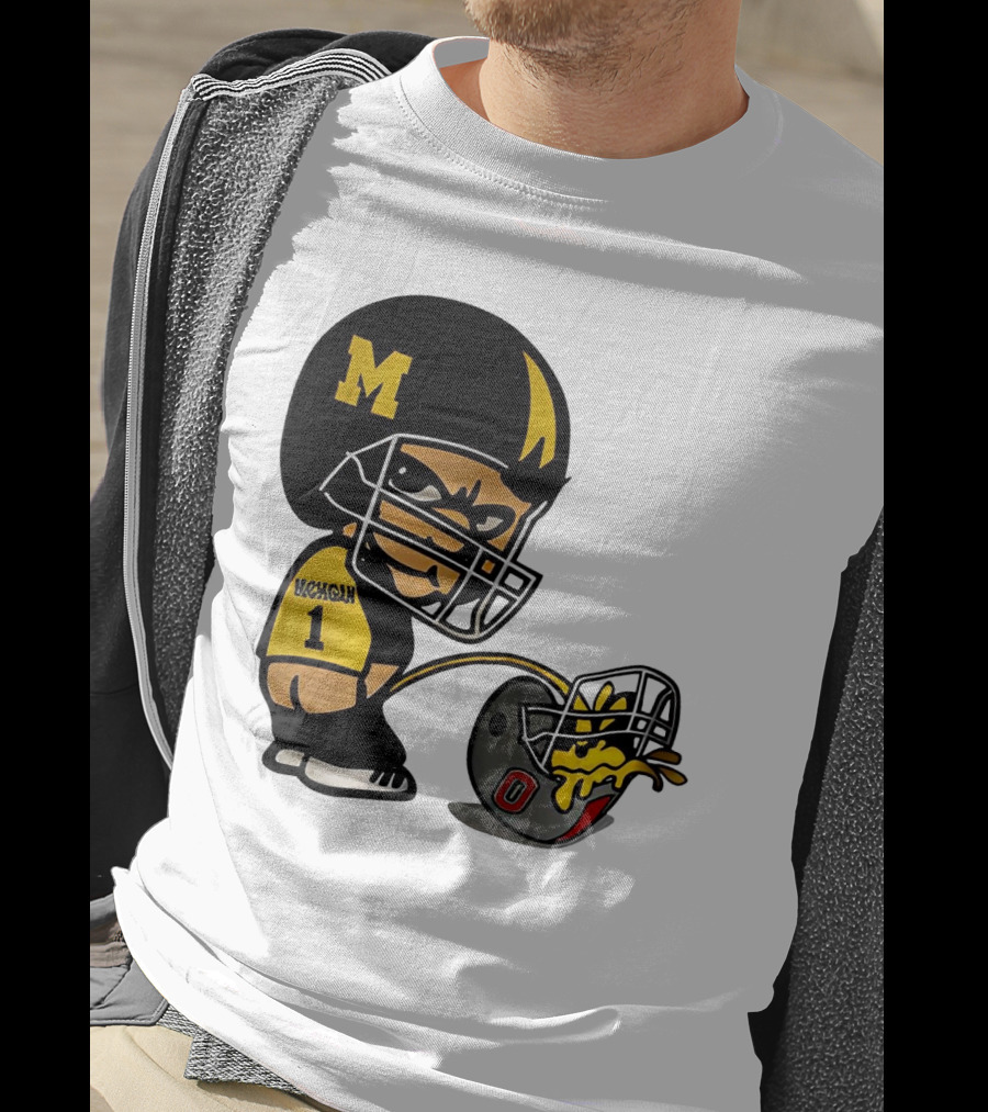 Michigan Wolverines M Football Player Pissing On Ohio State Helmet With O T-Shirt