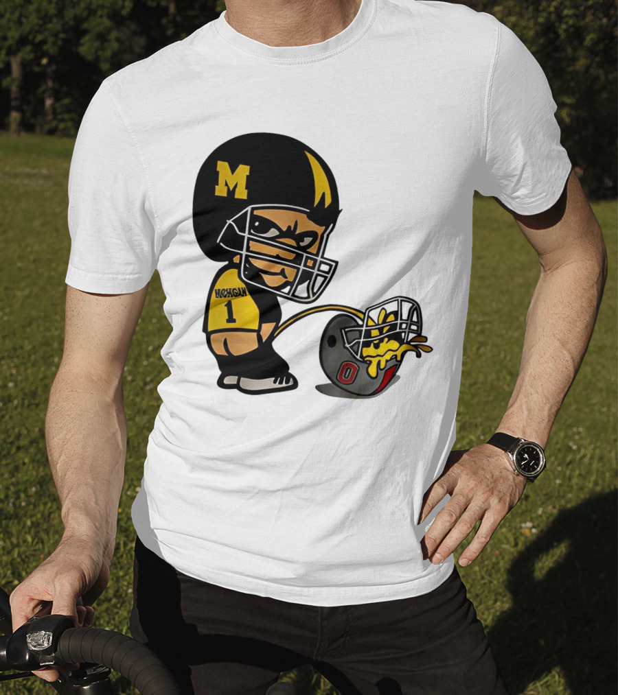 Michigan Wolverines M Football Player Pissing On Ohio State Helmet With O T-Shirt