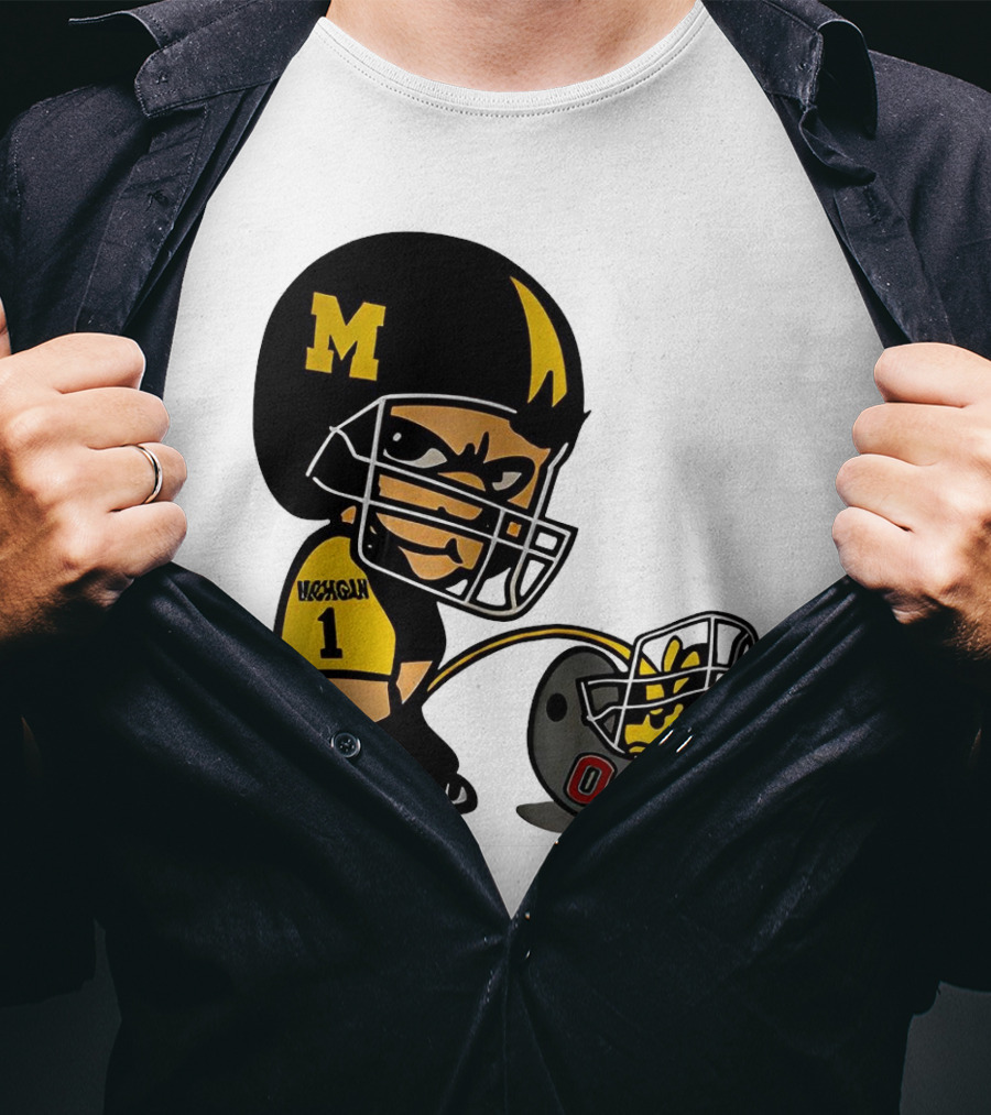 Michigan Wolverines M Football Player Pissing On Ohio State Helmet With O T-Shirt