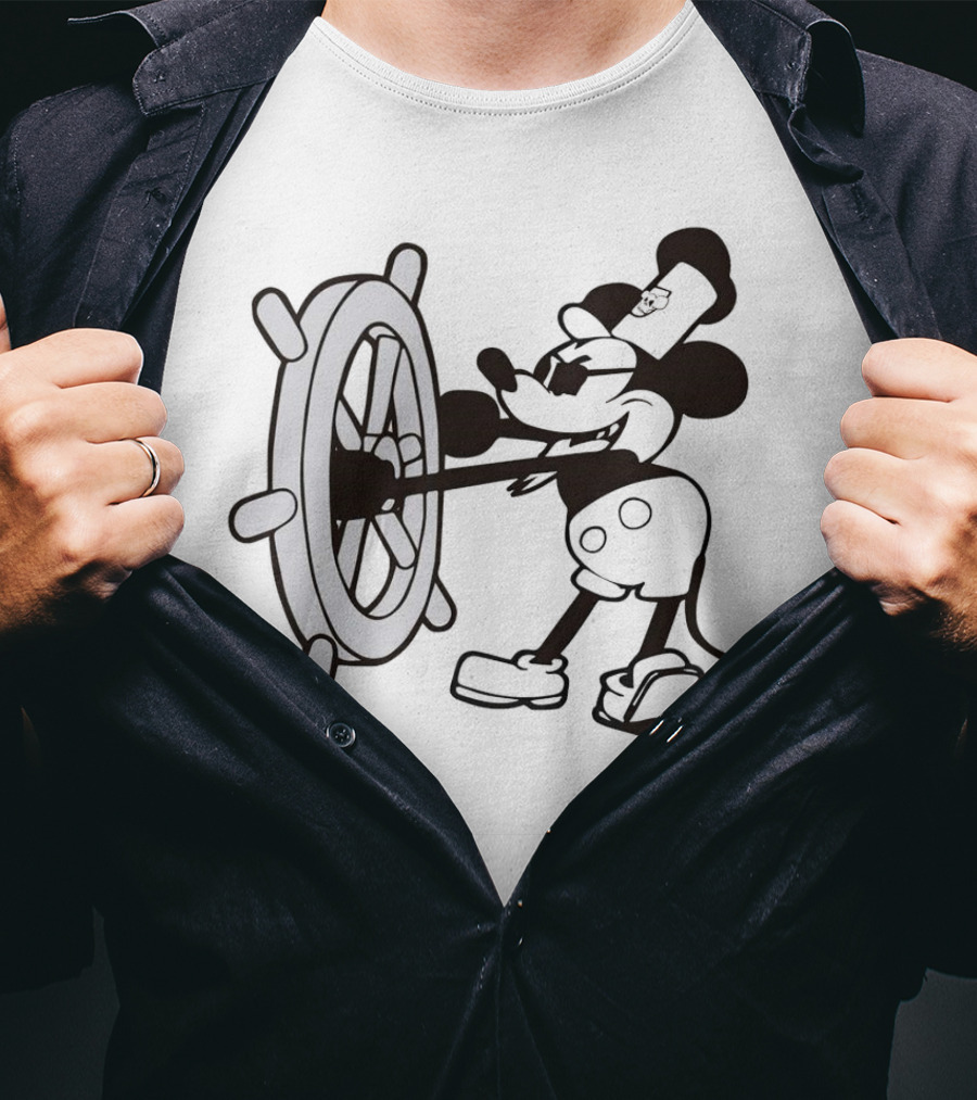 Steamboat Willie Mickey Mouse Pirate Steering Wheel T-Shirt